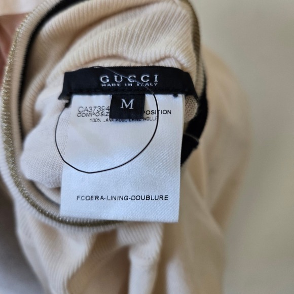 Gucci Ivory Wool Knit Top Stretchy Short Sleeve Striped Trim Women's Medium - Picture 7 of 10